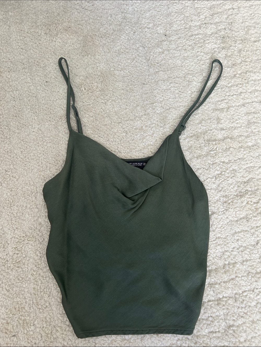 Zara Olive Green Satin-Effect Cowl Neck Camisole